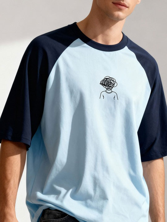 Zibilo Oversized Raglan T-Shirt for Men – Sky Blue & Navy Half Sleeve Casual Tee