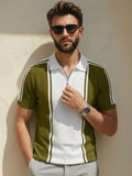 Premium Olive Green & White Zip Collar Polo T-Shirt for Men
