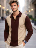 Premium Beige & Brown Zip Collar Full Sleeve Polo T-Shirt for Men