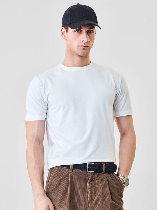 Zibilo Premium Solid White Crew Neck T-Shirt for Men | Soft Cotton Regular Fit Tee